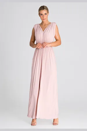 Figl Světle růžové maxi šaty s rozparkem M947 light pink