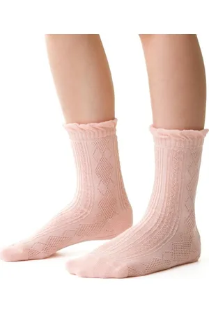 Steven Růžové dívčí ponožky s háčkovaným vzorem Art.014 DO464, LIGHT PINK 3D