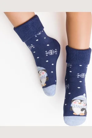 Steven Tmvě modré dětské vánoční ponožky s tučňákem Art.154 IW044, DENIM