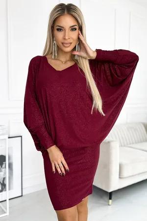 Numoco Vínové šaty se třpytkami HELENA 402-4 bordo
