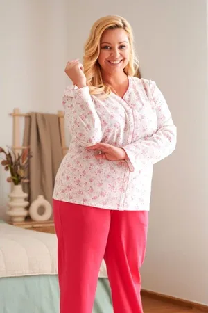 Doctor Nap Malinovo-bílé plus size pyžamo s květinovým vzorem