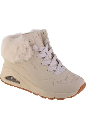 Skechers Béžové dívčí kotníkové tenisky s kožíškem Uno - Fall Air 310539L-NAT