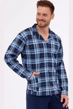 Cornette Tmavě modré kárované pánské pyžamo 114/72 dł/r S-2XL