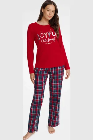 Henderson Ladies Červené kárované dámské vánoční pyžamo - Joyful 40938-33X