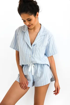 Sensis Světle modré krátké pruhované pyžamo Alicia k/r S-XL
