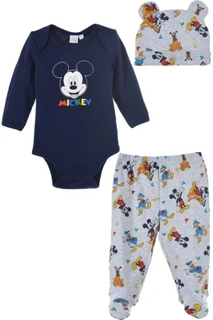 Mickey Mouse Modro-šedý set Mickey - body, kalhoty, čepička