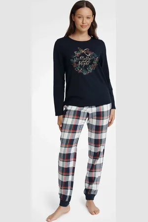 Henderson Ladies Tmavě modré kárované dámské vánoční pyžamo - Merry 40939-59X navy
