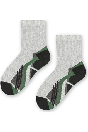 Steven Šedo-zelené chlapecké sportovní ponožky Art. 014 CF338, LIGHT GRAY MELANGE
