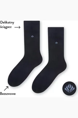 Steven Tmavě modré pánské hladké ponožky Art. 056 H098, NAVY BLUE - PRESSURE FREE