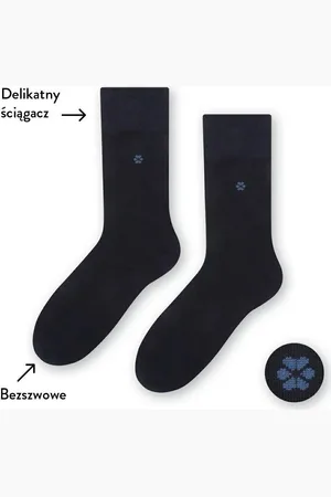 Steven Tmavě modré pánské hladké ponožky Art. 056 H095, NAVY BLUE - PRESSURE FREE