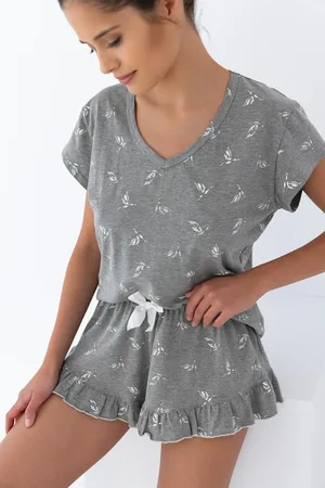 Sensis Šedé krátké vzorované pyžamo Cecily kr/r S-XL