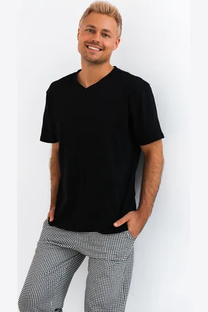 Sensis Černé kostkované pyžamo Pedro kr/r M-2XL