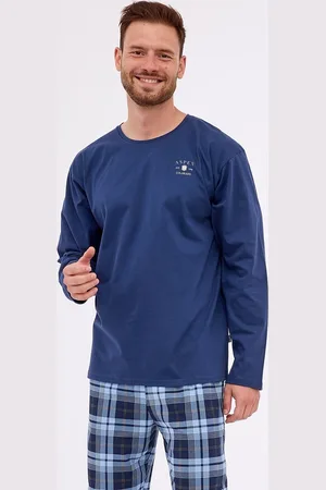 Cornette Tmavě modré kárované dlouhé pyžamo Aspen 124/263 Aspen dł/r S-2XL