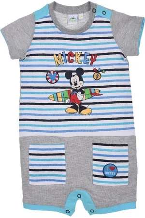 Mickey Mouse šedo-modrý pruhovaný letní overal