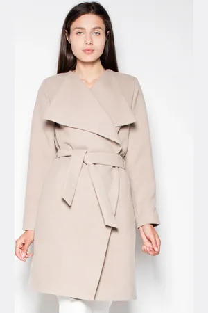 Venaton Podzimní flaušový dlouhý kabátek - béžový VT041 Beige