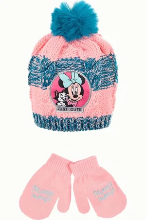 Minnie Modro-růžová zimní sada čepice a rukavic