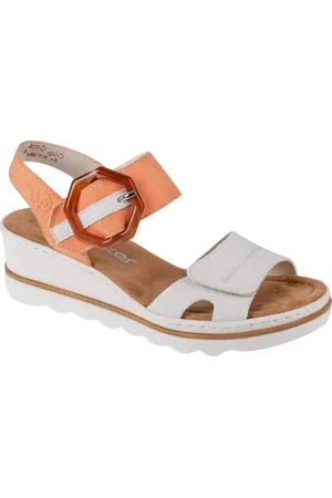 Rieker Bílé sandály Sandals s béžovými kotníkovými pásky