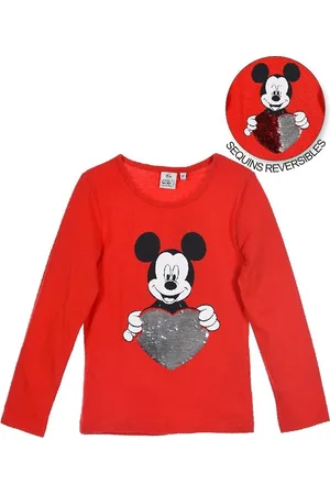 Mickey Mouse Dívčí červené tričko s oboustrannými flitry