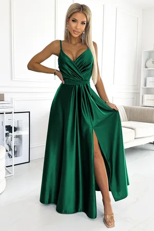 Numoco Tmavě zelené lesklé maxi šaty JULIET 512-1 green
