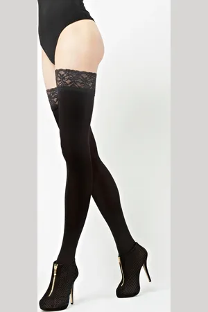 Knittex Samodržící černé punčochy s krajkou Ester 60 den 221011 2-4
