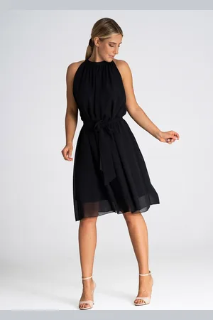 Figl Černé šifonové šaty s mašlí M958 black