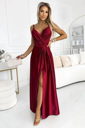 Numoco Vínové lesklé maxi šaty JULIET 512-6