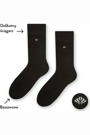 Steven Černé pánské bavlněné hladké ponožky Art. 056 H099, BLACK - PRESSURE FREE