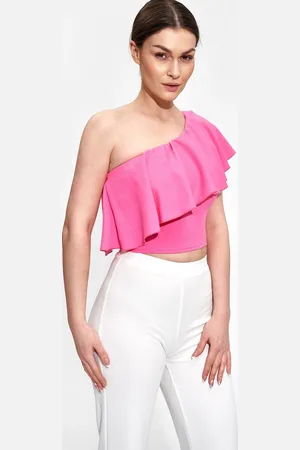 Figl Růžová halenka s volánem na jedno rameno M875 Pink