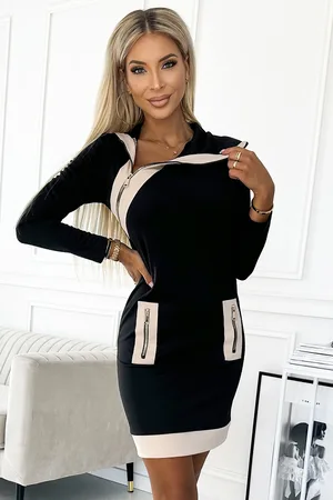 Numoco Černé přiléhavé šaty se zipy 497-1 black-beige