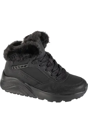 Skechers Černé dívčí kotníkové zimní tenisky Uno Lite - Comfurt Collar 310396L-BBK