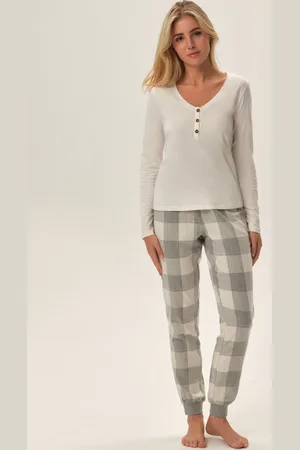 HENDERSON BARACCO Krémovo-šedé dlouhé dámské pyžamo Ladies Farris 41895 Farris S-2XL