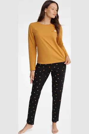 Henderson Ladies Černo-hořčicové podzimní dámské pyžamo - Pumpkin 40932-18X