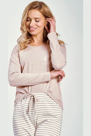 Taro Béžové pyžamo s pruhovanými kalhotami Gina 3246 dł/r S-XL Z25