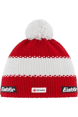 Eisbär Bílo-červená vlněná čepice Star Pompon MU SKA E33140-AUT