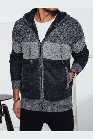 Basics from Amsterdam Tmavě šedý pánský zateplený svetr na zip s kapucí WX2274