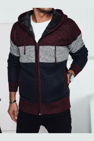 Basics from Amsterdam Vínovo-modrý pánský zateplený svetr na zip s kapucí WX2275