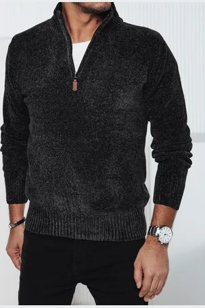 Basics from Amsterdam Tmavě šedý pánský stylový svetr se zipem u límce WX2237