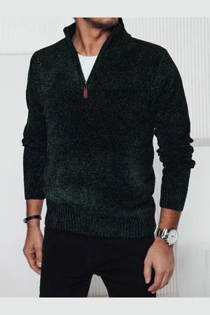 Basics from Amsterdam Tmavě zelený pánský stylový svetr se zipem u límce WX2239
