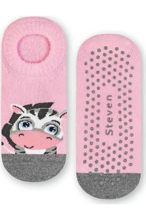 Steven Růžové protiskluzové obrázkové nízké ponožky pro dívky Art.134 XF039, PINK ABS