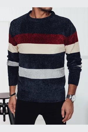 Basics from Amsterdam Tmavě modrý teplý pánský svetr s módními pruhy WX2240