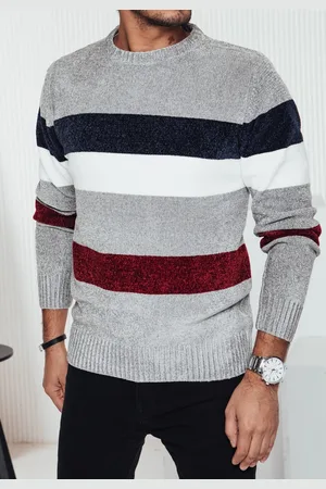 Basics from Amsterdam Světle šedý teplý pánský svetr s módními pruhy WX2241