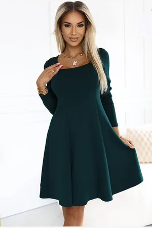Numoco Smaragdově zelené mini šaty s dlouhým rukávem IVANA 574-1