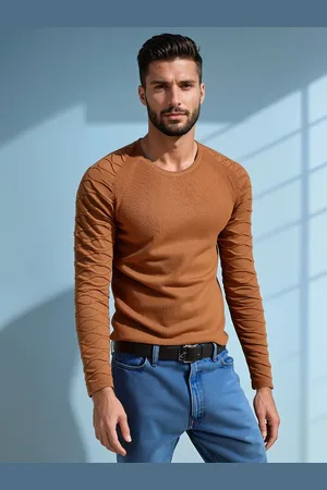 Basics from Amsterdam Světle hnědý pánský svetr s jedinečným designem WX2289
