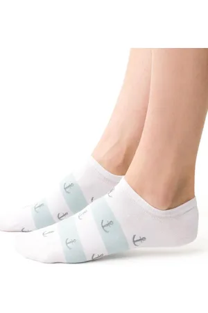 Steven Bílé unisex kotníkové ponožky s pruhy a kotvičkami Art.117 YM005, WHITE