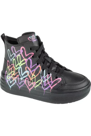 Skechers Černé dívčí kotníkové tenisky s barevnými srdíčky Hyperlift - Love Daz 314075L-BKMT