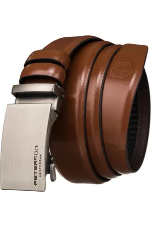 Peterson Hnědý elegantní opasek se stříbrnou sponou PTN A005 BROWN