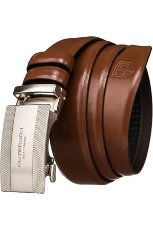 Peterson Hnědý kožený opasek se stříbrnou sponou PTN A007 BROWN