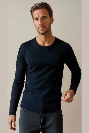 Basics from Amsterdam Tmavě modrý pánský svetr se vzorovanými rukávy WX2297