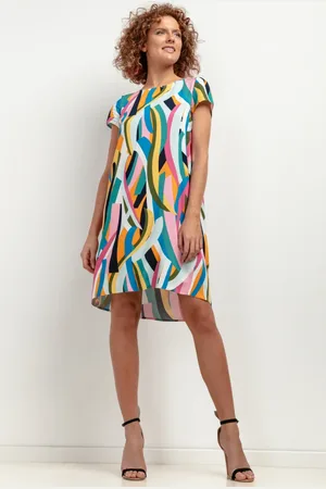 Tessita Vzorované barevné dámské viskózové šaty s abstraktním potiskem T409 - colorful waves Rozmiar: 3XL