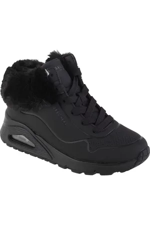 Skechers Černé dívčí kotníkové tenisky s kožíškem Uno - Fall Air 310539L-BBK